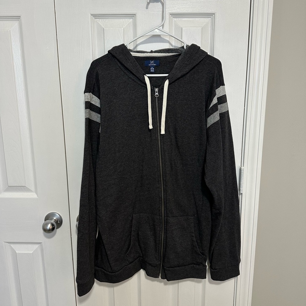 George Black Zip-Up Hoodie with Gray Stripes